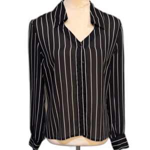 Vintage Newport News semi sheer black and white stripe blouse Size 8